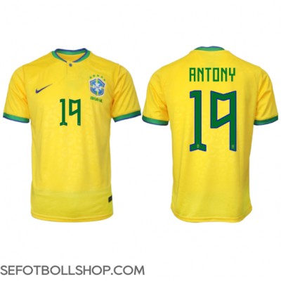 Billiga Brasilien Antony #19 Hemma fotbollskläder VM 2022 Kortärmad